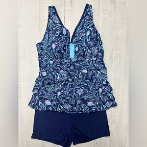 Yonique Plus Size Tummy Control Tankini with Boyshorts Athletic Swimwear